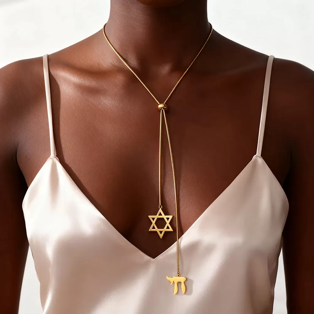 תליון מגן דוד וחיי עם שרשרת ארוכה