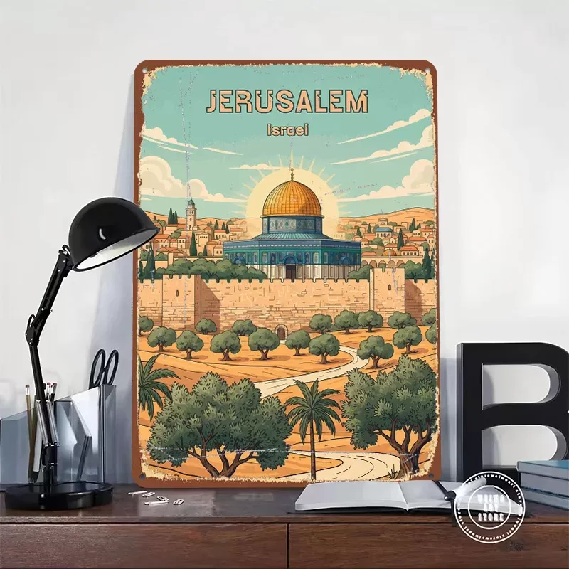 פוסטר מתכת בעיצוב ירושלים - קישוט רטרו - תמונה 2