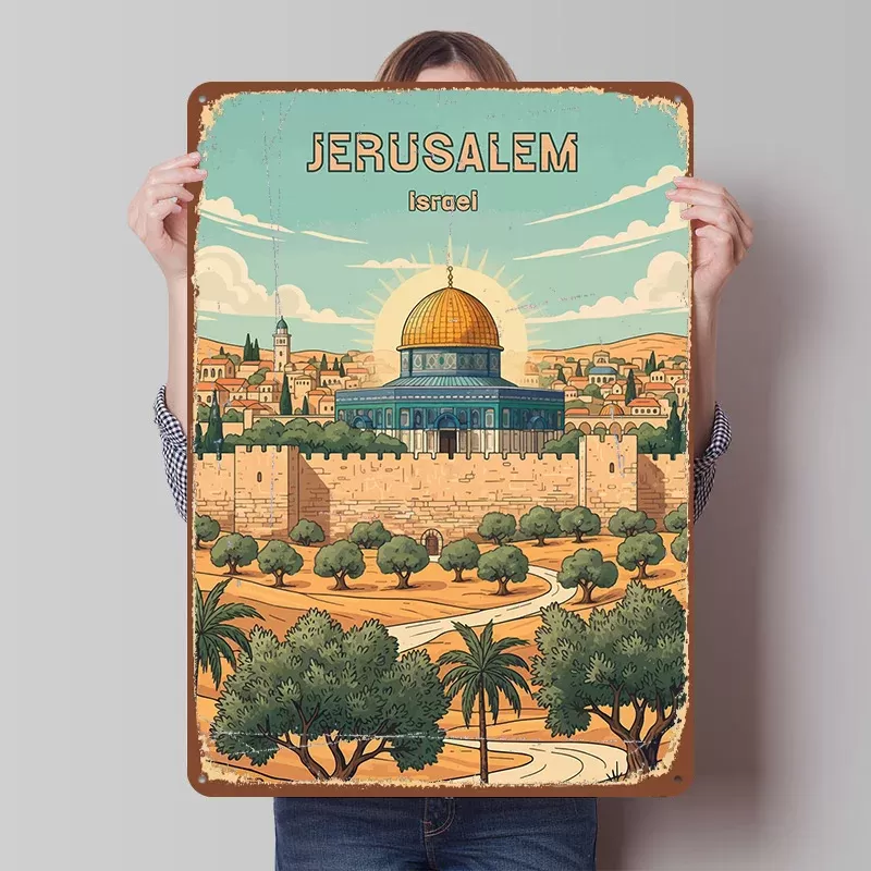 פוסטר מתכת בעיצוב ירושלים - אמנות קיר רטרו