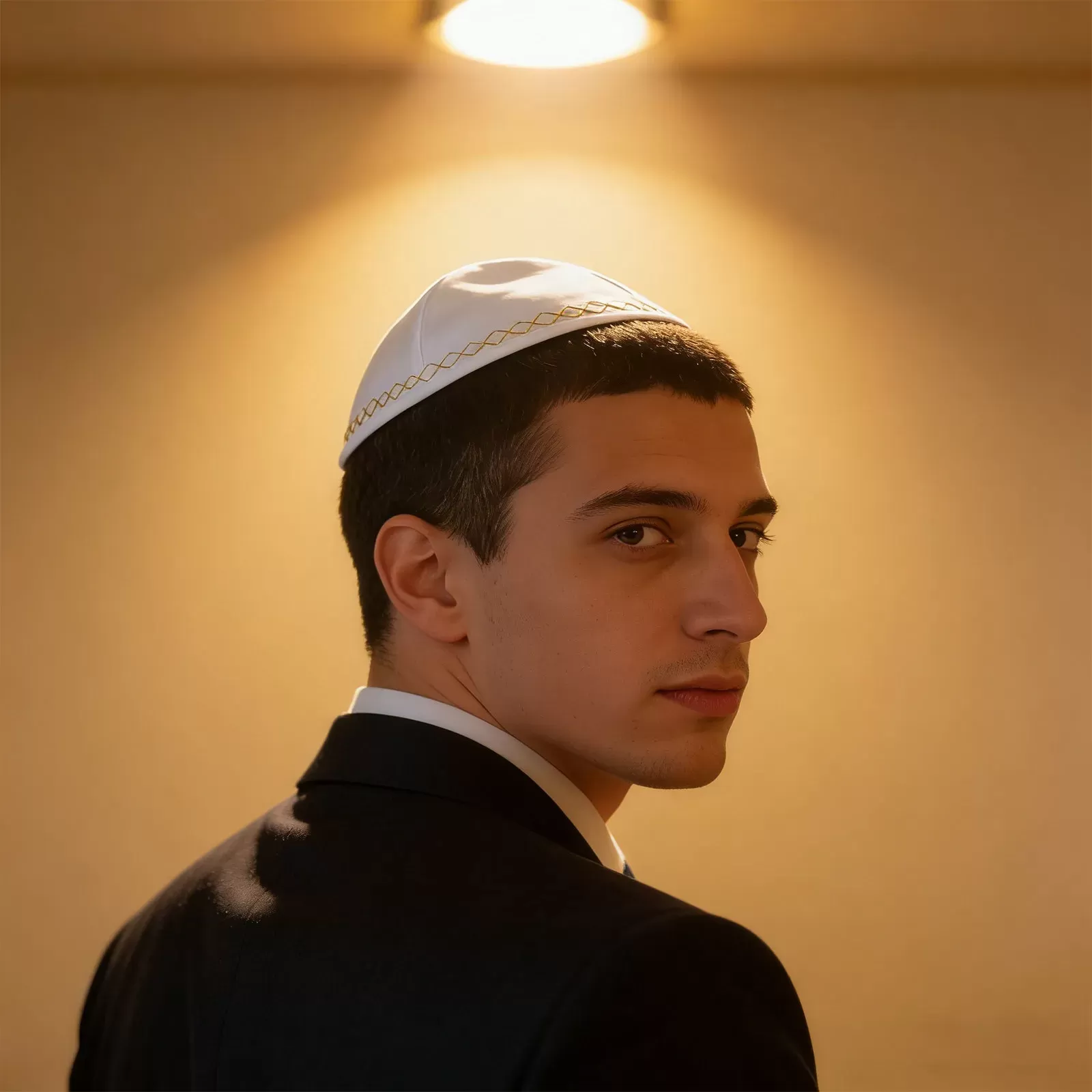 כיפה לבנה בעבודת יד לגברים - תמונה 4
